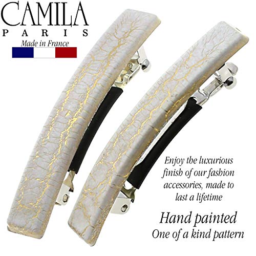 Camila Paris CP3029 Fransız Saç Tokası Klip Kızlar için, 2 Set Beyaz Kauçuk Metal Toka Güçlü Tutun Kavrama Saç Klipleri