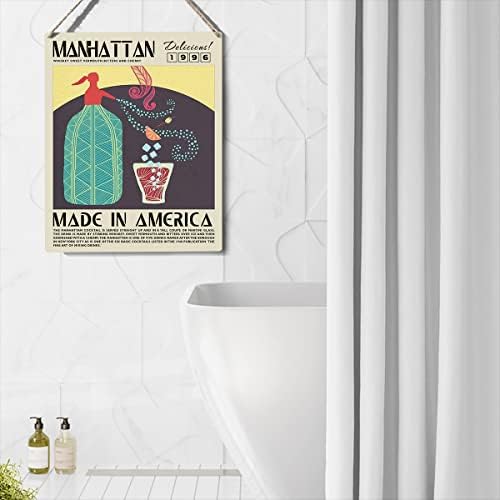 Komik Kokteyl Işareti Dekor Manhattan Ahşap Işareti Plak Duvar Asılı Posterler Sanat 8 X 10 modern Ev Mutfak Bar Dekorasyon
