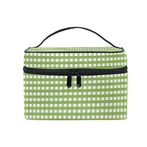 Seyahat Makyaj Çantası Taşınabilir Şemsiye Desen Kontrol Çim Yeşil Ekose Kozmetik Çantaları, kullanışlı makyaj çantası