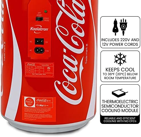Koolatron Coca-Cola Taşınabilir 8 Kutu Termoelektrik Mini Buzdolabı 5.4 L/ 5.7 Litre Kapasite, 12V DC/110V AC Soğutucu
