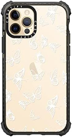 iPhone 12 / iPhone 12 Pro için Casetify Ultra Darbeli Kılıf-Beyaz Kelebek - Şeffaf Siyah