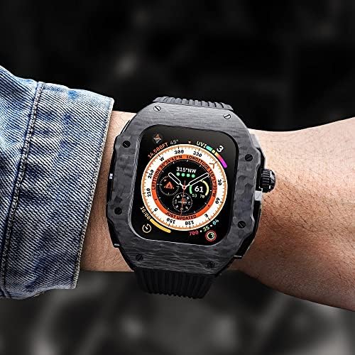 ZEDEVB Lüks Modifikasyon Kiti Apple Watch için 8 Ultra 49mm Flor Kauçuk Kayış Karbon fiber Kılıf İwatch için 8 7 6