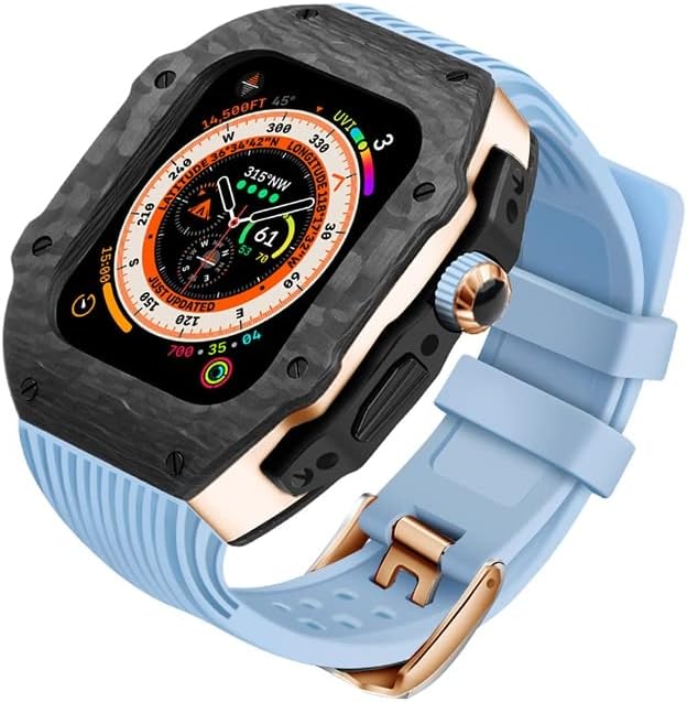 ZEDEVB Lüks Modifikasyon Kiti Apple Watch için 8 Ultra 49mm Flor Kauçuk Kayış Karbon fiber Kılıf İwatch için 8 7 6