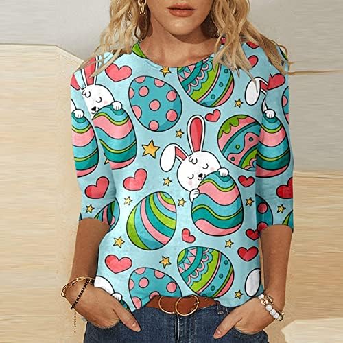 Paskalya tavşanı Gömlek Kadınlar için Bayan 3/4 Kollu Üst bluz Grafik Baskı Casual Tunik Üstleri Tshirt