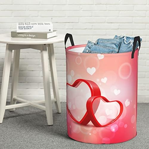 Kırmızı Sevgililer Kalpler Baskı Büyük çamaşır kollu sepet Katlanabilir Su Geçirmez çamaşır sepeti Yatak Odası, Banyo
