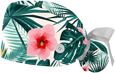 Mersov Çiçekler Yapraklar çalışma kapağı Düğme ve Ter Bandı 2 Adet Kullanımlık Cerrahi Cerrahi Şapkalar At Kuyruğu