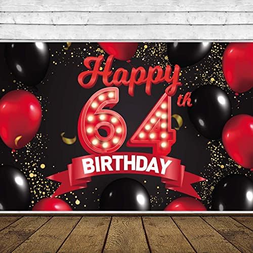 Mutlu 64th Doğum Günü Kırmızı ve Siyah Afiş Zemin Süslemeleri Balonlar Tema Dekor Kızlar Kadınlar için Prenses 64