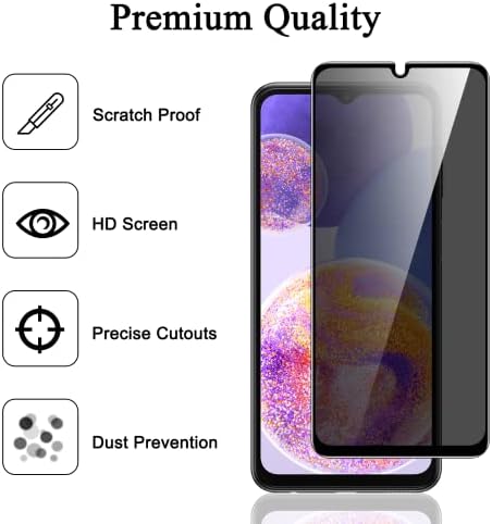 RXNMH [2+2 Paket] Gizlilik Ekran Koruyucu için Samsung Galaxy A23 Kamera Lens koruyucu ile 9H Anti Casus Anti Scratch