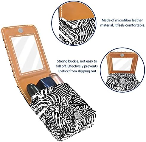 Siyah Ve Beyaz Zebra Baskı Küçük Ruj Kılıfı İçin Ayna İle Çanta, Dayanıklı Deri Kozmetik makyaj tutucusu, Taşınabilir