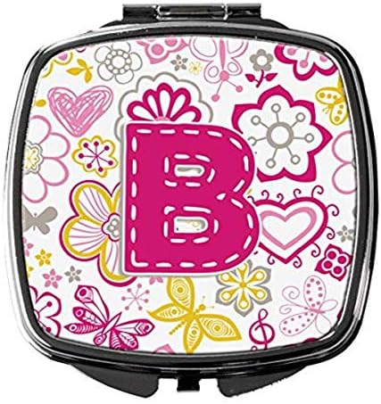Caroline's Treasures CJ2005-BSCM Mektup B Çiçekler ve Kelebekler Pembe Kompakt Ayna, Kadın Kızlar Hediyeler için Dekoratif