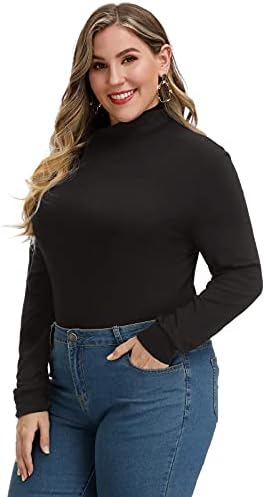 Kadın artı boyutu uzun kollu sahte boyun hafif kazak ince gömlek Tops