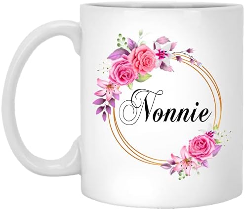 GavinsDesigns Anneler Günü için Nonnie Çiçek Yenilik Kahve Kupa Hediye-Altın Çerçeve Üzerinde Nonnie Pembe Çiçekler-Yeni
