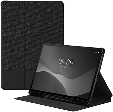 samsung Galaxy Tab S8 / Galaxy Tab S7 ile Uyumlu kwmobile Kılıfı-Stand Özellikli PU Deri ve Kanvas Kılıf-Antrasit