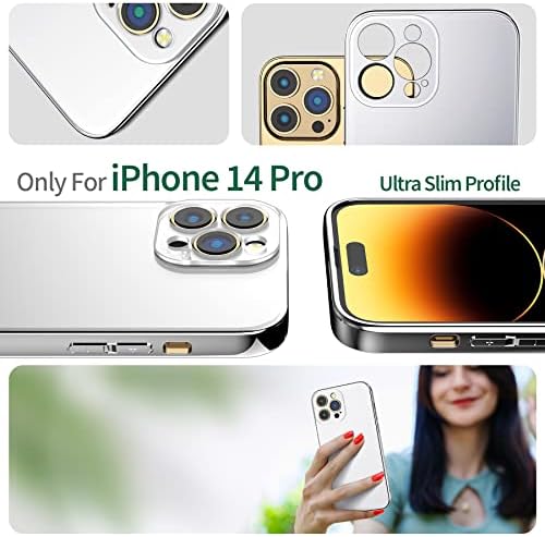 DDJ Metalik Renk iPhone 14 Pro Kılıf, Tam Kamera Lensi Yükseltilmiş Güçlendirilmiş Köşeler Koruması, Lüks Kaplama