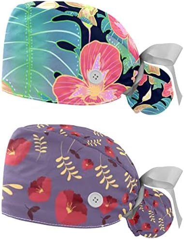 Çiçek Çiçek çalışma kapağı Düğmesi ve Ter Bandı Ayarlanabilir esnek Bant Kravat Geri Şapka 2 Paket Kabarık Hemşire
