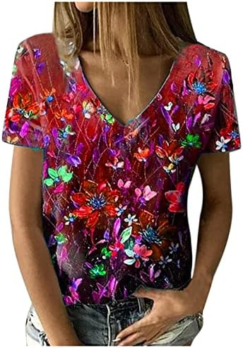 Sonbahar Yaz Bluz Tshirt Bayanlar için 2023 Giyim Ülke Konser Kısa Kollu Pamuklu V Boyun Grafik Salonu Tee AB