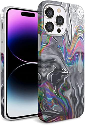 Lapac iPhone 14 Pro Kılıf ile Uyumlu Mermer Gümüş Batik iPhone 14 Pro Gümüş Mermer Gökkuşağı iPhone 14 Pro Kılıf Mermer