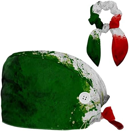 Düğmeli Ayarlanabilir Çalışma Başlığı, İtalya Bayrağı Yeşil Beyaz Kırmızı Cerrahi Başlık Ter Bandı, Fiyonklu Şapkaları