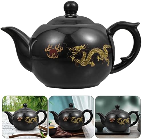DOITOOL Çin çay seti Stovetop Su ısıtıcısı Çin Seramik Kung Fu demlik, Siyah porselen çaydanlık Vintage Gongfu demlik