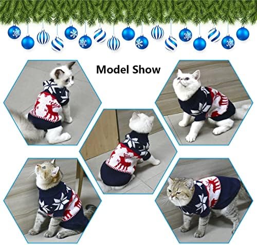 Vehomy Pet Köpek Noel Kazak Kedi Kış Triko Noel Giysileri Lacivert Kazak Ren Geyikleri ile Kar Taneleri Desen Köpek