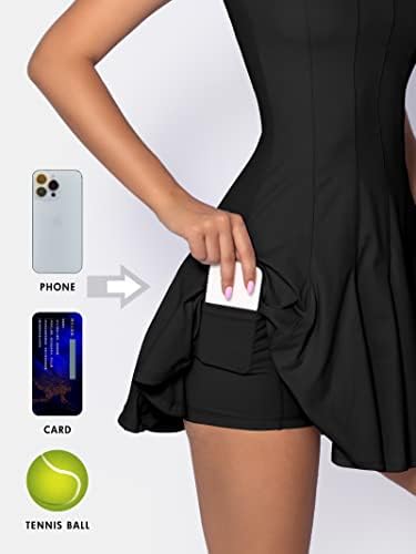Rigolla egzersiz elbisesi Dahili Sutyen Şort Egzersiz 2-in-1 Golf Etekler Cepler Dikey Şerit Ekleme Kıyafetler