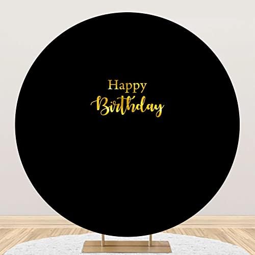 Leyiyi 7.2x7. 2ft Altın Mutlu Doğum Günü Siyah Yuvarlak Zemin Fotoğrafçılık için Polyester Düz Renk Siyah Fotoğraf