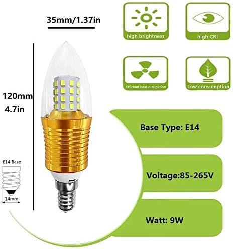 Lxcom Aydınlatma E14 LED Şamdan Ampul (4 Paket) 9 W Ampul Günışığı Beyaz 6000 K LED Mum Ampuller 80 Watt Eşdeğer 800LM