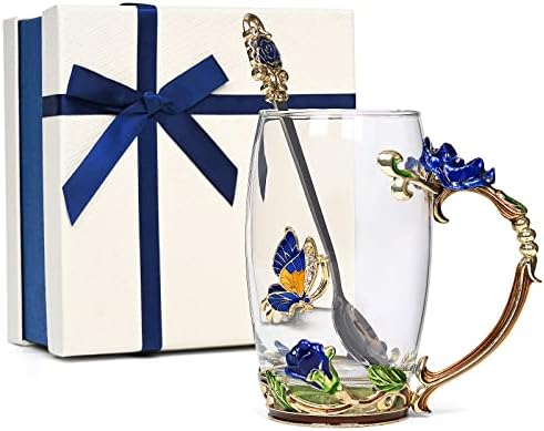 YHRJWN-Kadınlar için hediyeler, Emaye Çiçek Kelebek Çay bardağı, Kadınlar için Çay Bardağı Anne Arkadaşlar Kardeş,