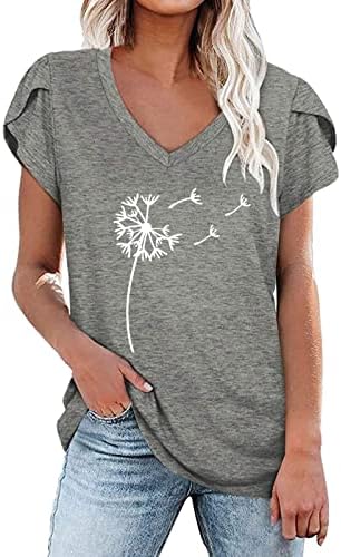 2023 Kısa Kollu Pamuklu V Boyun Grafik Karahindiba Baskı Çiçek Bluz T Shirt Bayanlar için Sonbahar Yaz Salonu T Shirt