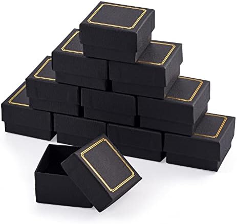 Bestewelry 12 adet Karton Mücevher Kutuları Toplu Küçük Hediye Kutuları Takı Ambalaj için Kapaklı Dikdörtgen Siyah