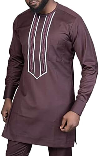 XSION erkek Afrika 2 Parça Set Geleneksel Giysiler Dashiki Takım Elbise Kıyafetler Uzun Kollu Kazak Gömlek üst ve
