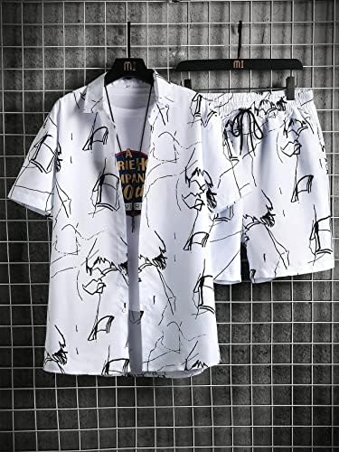 FİOXA İki Parçalı Kıyafetler Erkekler için Erkekler Rastgele Grafik Baskı Gömlek ve Şort Tee Olmadan (Renk : Beyaz,