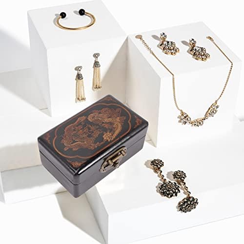 Zerodeko Vintage Mücevher Kutusu Menteşeli Kapaklı ve Kilitli Ahşap Kutu Vintage Ahşap Mücevher Kutusu Kasa Tutucu