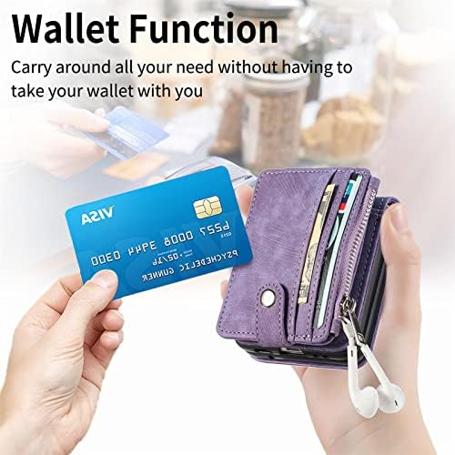 SaiLteL Galaxy Z Flip 4 Cüzdan Kılıf ile kart tutucu, 2 in 1 Ayrılabilir Fermuar cüzdan kılıf Kılıf, İnce İnce Darbeye