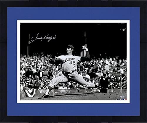 Çerçeveli Sandy Koufax Los Angeles Dodgers İmzalı 16 x 20 1963 Dünya Serisi Atış Fotoğrafı - İmzalı MLB Fotoğrafları