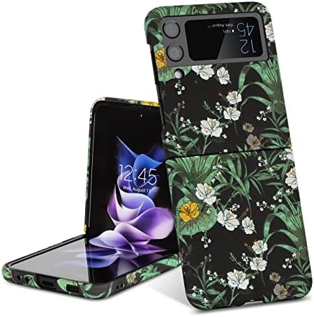 DOOTOO Samsung Galaxy Z Flip 3 için Kılıf Baskı Çiçekler Sert Mat PC Kapak Sevimli Katlanır İnce Koruyucu Kılıf Samsung