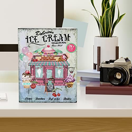 Çiftlik evi Lezzetli Dondurma Ahşap kutu işareti Dondurma Sevgilisi Ahşap Blok Masa İşareti Dekoratif Masa İşareti