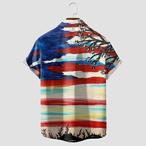 Bmısegm yazlık gömlek Erkekler için erkek Rahat Amerikan Bağımsızlık Günü Baskı Patchwork Baskı Gömlek Kısa Kollu