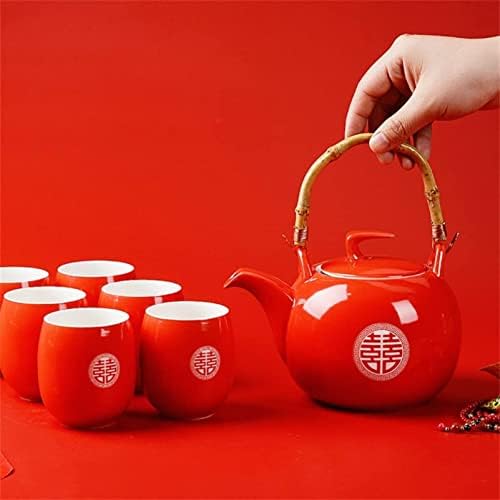 DMWMD Seramik Kırmızı Düğün Demlik Porselen Çin Tarzı Düğün Çay Seti Porselen Çaydanlık Filtre (Renk: Gösterildiği