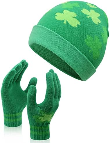 2 ADET Aziz patrick Günü Bere ve Eldiven Seti Bahar Yeşil Yonca Şapka Aziz Patrick Günü Aksesuarları İrlandalı Örme