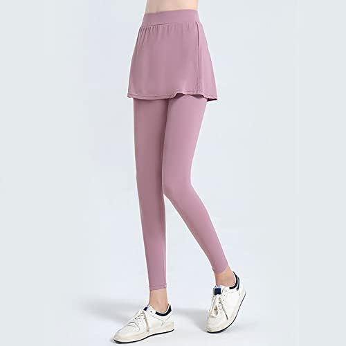 Bayan Sweatpants İki Adet Sahte Yoga Pantolon Sıska Streç Yoga Pantolon Yüksek Rise Tayt Elastik Bel Tayt