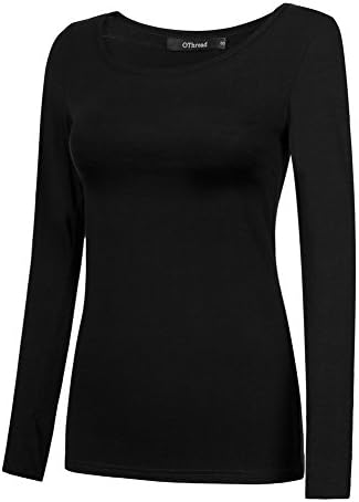 OThread & Co. Kadın uzun kollu T-Shirt kepçe boyun temel katman Stretchy gömlek