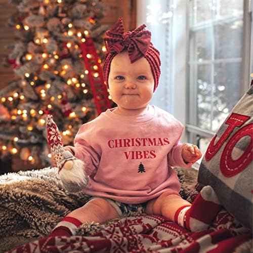 Noel kıyafeti Toddler Bebek Kız Pembe Kazak Uzun Kollu Crewneck Kazak Noel Santa Gömlek Tops Kış Giysileri