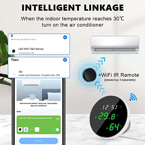 TITA-DONG WiFi Termometre Higrometre, LED Ekranlı Yüksek Hassasiyetli Akıllı Sıcaklık Nem Sensörü, Evler Ofis için