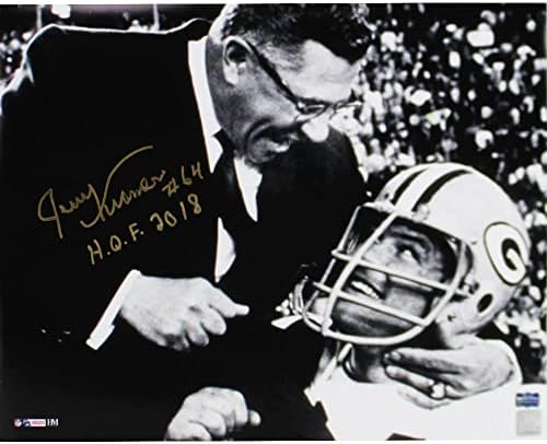 Jerry Kramer, Green Bay Packers'ı Çerçevesiz 16×20 NFL Fotoğrafıyla İmzaladı - “HOF 2018” Yazıtlı Lombardi - İmzalı