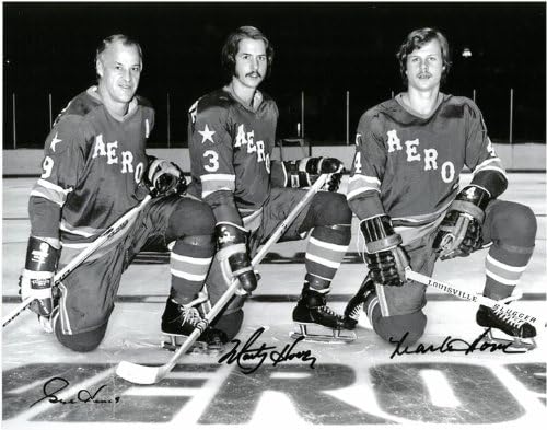 Gordie Howe, Mark Howe ve Marty Howe İmzalı 16x20 Fotoğraf 2-Houston Aeros