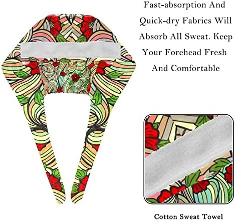 Kadınlar için düğme ve ter bandı ile çalışma Kapağı, 2 Adet Bir Boyut Kırmızı Çiçek Çiçek Sanat Şapka