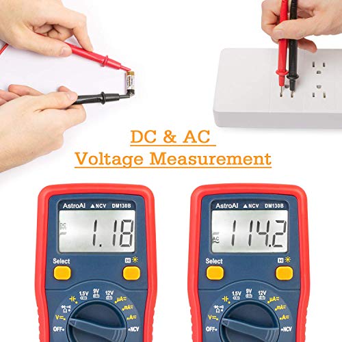 AstroAI Dijital Multimetre, Voltmetre 1.5 v/9 v/12 v Pil voltmetre Otomatik Değişen / Ohmmetre / DMM, doğru Önlemler