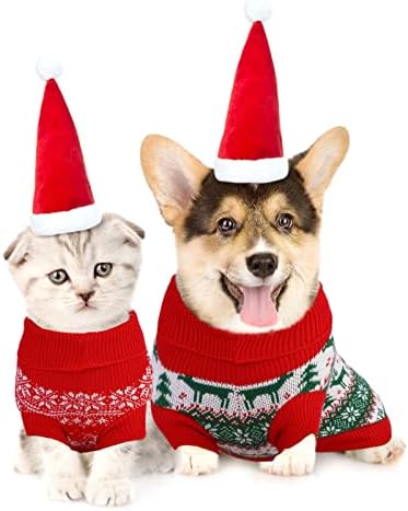 Pedgot 2 Paket Noel Pet Kazak Noel Köpek Tatil Kazak Komik Pet Kostüm Noel Pet Sıcak Giysiler Ren Geyiği, noel Ağacı,