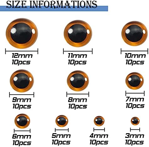 TOAOB 100 adet Derin Kahverengi Cam Gözler Kitleri 3mm için 12mm Çeşitli Boyutlarda El Sanatları İğne Keçe Ayılar